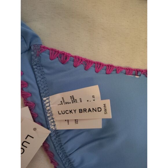 NWT Lucky Brand Marbella Halter Bikini Top Size Medium Blue Shell Stitch Trim - Picture 5 of 6